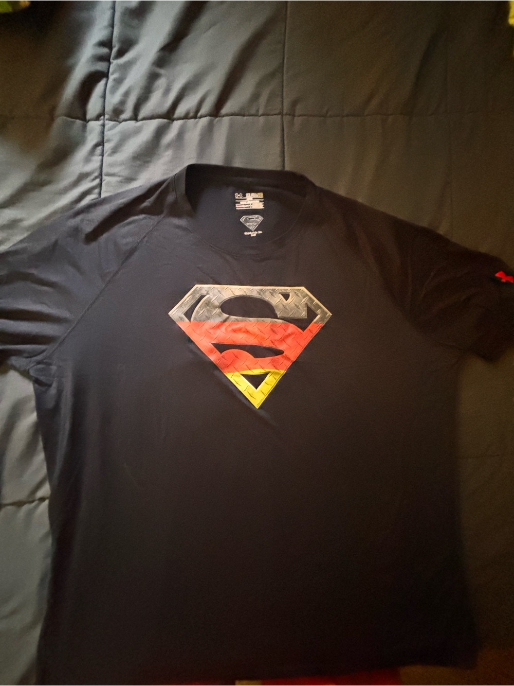 Under Armour Black Short Sleeve Performance Tee with Multicolor Superman Shield